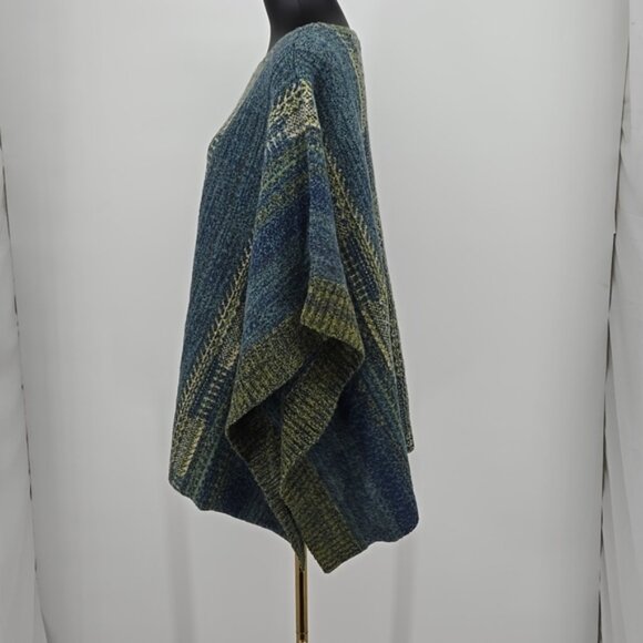 J. Jill Blue and Green Striped Women's Sweater Poncho Abstract One Size - Picture 7 of 11